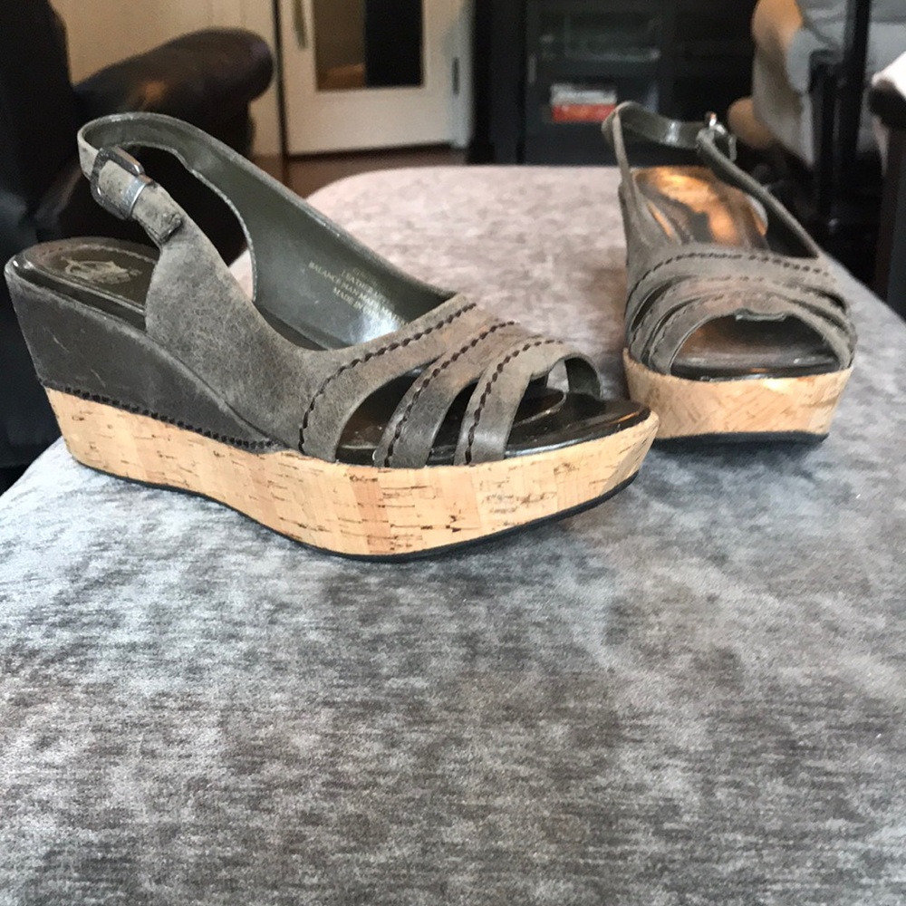 Grey Leather Wedges